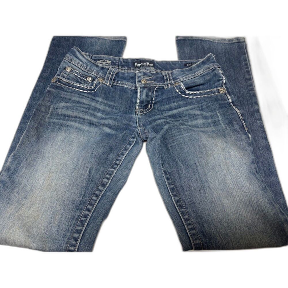 Karma Blue y2k Low Rise bootcut Jeans Size 3 Contrast Stitching Bling Western